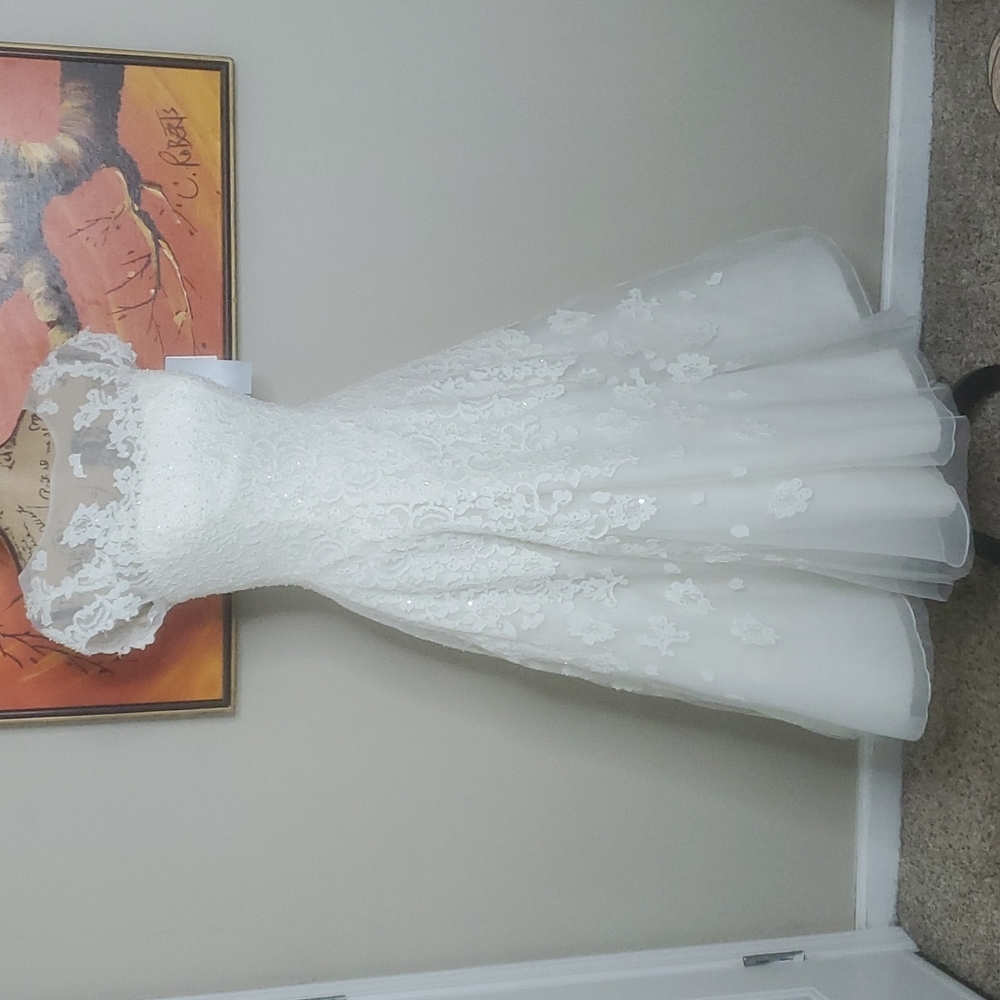 Oleg Cassini Cap Sleeve Tea-length Wedding Dress Size 4 NWT